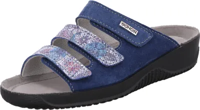 Produktbild von Rohde Damen Pantolette Leder Blumen Muster Klettverschluss Soltau-40 1932, Größe:36 EU, Farbe:Blau