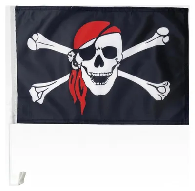 Produktbild von Autofahne Pirat mit rotem Kopftuch - 45x30 cm - Piraten Totenkopf Autoflagge