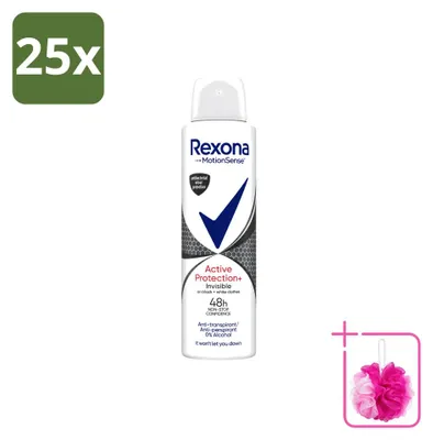 Immagine prodotto di 25 spray deodoranti Rexona Active Protection Invisible, 150 ml, confezione risparmio, 25 pezzi