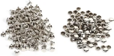 Productafbeelding van 100 sets dubbele knopen, 8x8 mm, metalen decoratieve nagels voor leer en stof, zilverkleurig