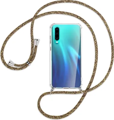 Produktbild von Handykette Backcover-Schutzhülle mit Band (Metall silberfarben) für Huawei P30 - braun+beige