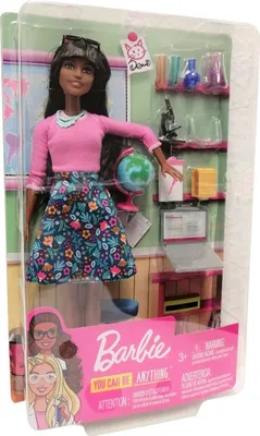 Image de Mattel Barbie GDJ35 Poupée institutrice brune avec accessoires d'école et globe terrestre