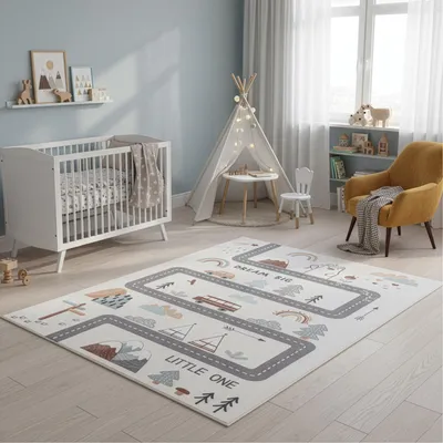 Produktbild von SIMPEX Kinderteppich Straße Spielteppich für Kinderzimmer Fahrzeug und Naturmotiv fördert Kreativität und Spielen Größe: 200x290 cm , Farbe: Creme-4