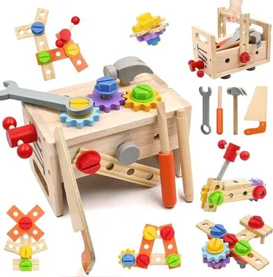 Immagine prodotto di Set di attrezzi in legno per bambini piccoli | Giocattoli in legno per bambini dai 2 ai 6 anni | Stimola la motricità fine e la creatività | Regalo per bambini e bambine