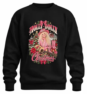 Zdjęcie produktu dla Bluza z kapturem w stylu country, z motywem "Holly Dolly Christmas", dla dziewczyn, w kolorze różowym, czarna, rozmiar M