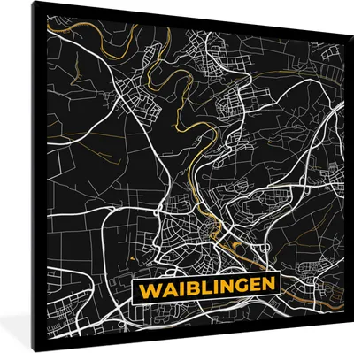 Produktbild von MuchoWow® Gerahmtes Poster Karte - Waiblingen - Gold - Stadtplan - Deutschland 40x40 cm - Poster mit Schwarzem Bilderrahmen Wandposter Rahmen Foto Bilder - Mit Rahmen - Wanddekoration Schlafzimmer