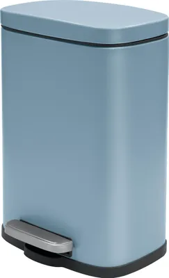 A blue pedal trash can.