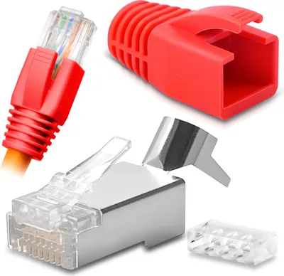 Produktbild von Netzwerk Stecker RJ45 Netzwerkstecker CAT7 CAT6 CAT6A CAT5 vergoldete KontakteFarbe:Rot;Stückzahl:50 Stück