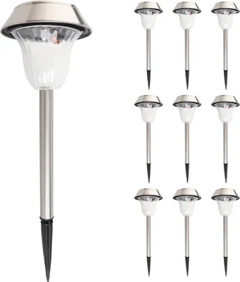 Obrázek produktu pro 10 balení solárních zahradních světel Venkovní nerezová ocel Bílá LED lampa na cestu Zahradní dekorace Krajinné osvětlení pro terasu Trávník Dvůr Chodník