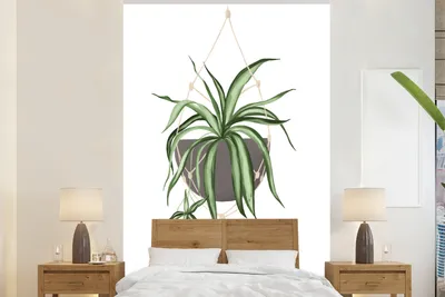 Produktbild von MuchoWow® Fototapete für Wohnzimmer oder Schlafzimmer Wandtapete Vinyl Motivtapete Pflanzen - Hängepflanze - Weiß - 180x280 cm - Wallpaper