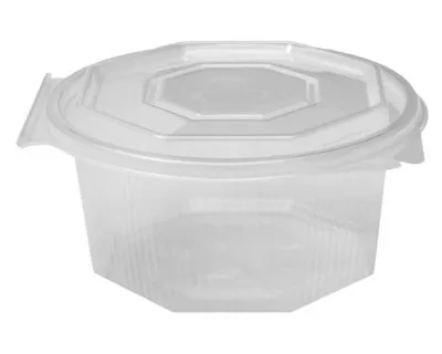 Produktbild von 50x Achteckbecher klar mit angehängtem Deckel  500 ml (PP)