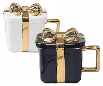 Imagen del producto de Taza de 2 piezas de porcelana grande de 400ml paquete regalo blanco