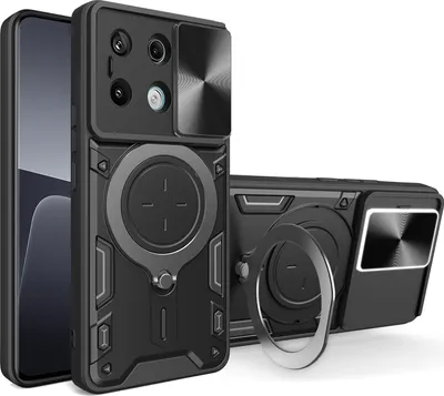 Immagine prodotto di Custodia per Xiaomi Redmi Note 13 Pro 5G a doppio strato con copertura della fotocamera e supporto ad anello Nero