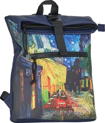 Produktbild von New Rebels Rolltop Cityrucksack Los Angeles – „Van Gogh Café“ – Künstlerischer Rolltop mit Gemälde-Print, Wasserabweisend & Praktisch
