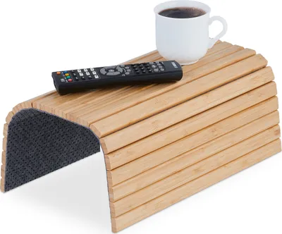 Image de Tablette d'appoint pour accoudoir Relaxdays, en bambou, pour canapé et sofa, L x P : 42 x 34 cm, tablette d'appoint pour boissons, couleur naturelle