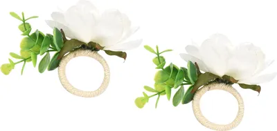Image de 2Pcs Hemp Rope Napkin Buckle Simulation Flower Napkin Ring for Hotel Western Restaurant6622 White