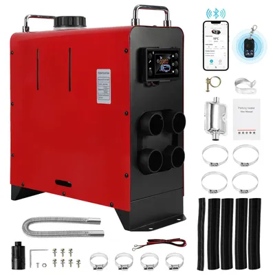 Obrázok produktu pre Peviasot 12/24 V, dieselový stojanový ohrievač, 8 kW, 4 výstupy, vzduchový ohrievač, dieselový ohrievač, aplikácia Bluetooth, LCD diaľkové ovládanie, vhodné pre auto, nákladné vozidlo, karavan, obytný automobil, červená farba