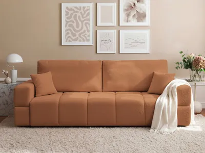 Image de Canapé d'angle rembourré Idohome BUENO avec fonction couchage et coffre de rangement – Canapé moderne avec espace de rangement, tissu bouclé orange Centaur 06