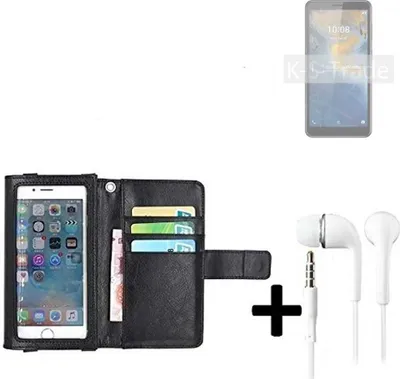 Produktbild von K-S-Trade Handyhülle + Kopfhörer kompatibel mit ZTE Blade A31 Schutzhülle Case mit Displayschutz / Schutzfolie schwarz + Kopfhörer Flip Cover