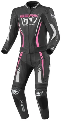 Immagine prodotto di Tuta da motociclista in pelle da donna Berik Monles, due pezzi, nera/bianca/rosa, taglia 48