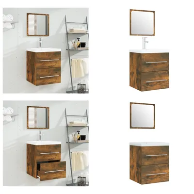 Produktbild von vidaXL Waschbeckenschrank mit Einbaubecken Räuchereiche Holzwerkstoff - Waschbeckenschrank Mit Becken - Waschbeckenschränke Mit Becken - Waschbecken Unterschrank - Waschbeckenunterschrank