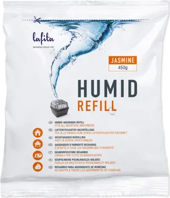 Produktbild von 1x Lafita Luftentfeuchter Nachfüllung - 450 Gramm - Jasminduft - Granulat - Feuchtigkeit Absorber Nachfüllpack