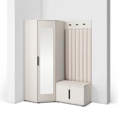 Produktbild von Garderoben-Set Napoli Version 21: Eckschrank mit Polsterpaneelen, Schuhschrank Flur und Eingangsbereich (Cashmere/Trinity 01)