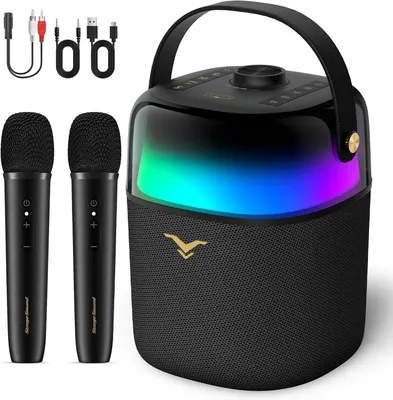 Zdjęcie produktu dla Urządzenie do karaoke z dwoma mikrofonami - Przenośny głośnik Bluetooth do karaoke - Głośnik do karaoke - System nagłośnieniowy