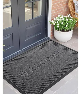 Image de Paillasson d'extérieur, tapis anti-saleté pour porte d'entrée, antidérapant, 90 x 150 cm, noir et gris