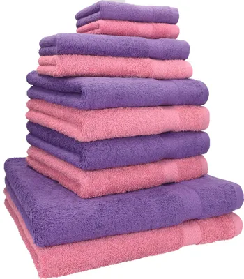 Produktbild von Betz 10-tlg. Handtuch-Set PREMIUM CLASSIC 2 Duschtücher 4 Handtücher 2 Gästetücher 2 Seiftücher  Farbe: lila & altrosa