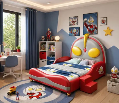 Produktbild von Rotes Kinderbett mit Trittstufe Bett für Jungen Mädchen multifunktional