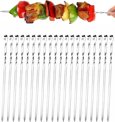 Imagen del producto de Brochetas de acero inoxidable, 24 unidades, 30 cm, reutilizables, para carne y verduras