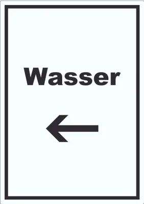 Produktbild von Wasser Aufkleber mit Text und Richtungspfeil links Anschluss hochkant A9 (37x52mm)