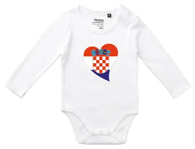 Produktbild von Huuraa Baby Body Kroatien Flagge Herz 62 White  Baumwolle Fairtrade Langarmbody Geschenkidee
