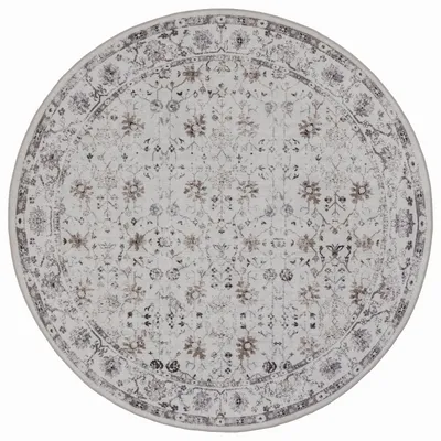 Zdjęcie produktu dla Dywan vintage w stylu orientalnym, kremowy, okrągły, 160x160 cm, do salonu, sypialni lub pokoju dziecięcego