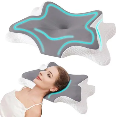Productafbeelding van Unyqoos® Ergonomisch nekkussen van traagschuim (vlindervorm) met ademende, afneembare hoes – verlicht de nek en schouders, geschikt voor rug-, zij- en buikslapers