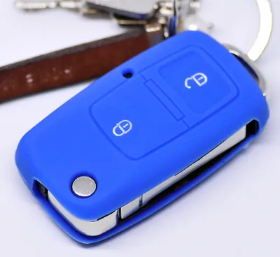 Produktbild von Auto Schlüssel Hülle Silikon Schutz Cover Blau kompatibel mit VW Golf Polo Fox EOS Jetta SEAT Skoda bis 2009 2 Tasten Klappschlüssel
