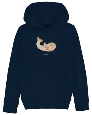 Produktbild von Mr. & Mrs. Panda Organic Kinder Hoodie Robbe Liegen 5-6 Jahre (110/116) - French Navy - Geschenk, Kinderbekleidung, Sweatshirt, Nordsee, Pullover, Robben, Lustige Sprüche