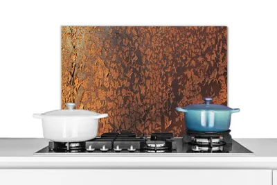 Obrázek produktu pro KitchenYeah® Splashback kitchen - Kuchyňský splashback - Ochrana stěny sporáku a dřezu - Rez - Hnědá - Oranžová - Kov - Vzor - Struktura 70x50 - Alu-Dibond (alternativa ke skleněnému splashbacku) - Hitz