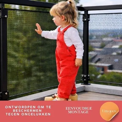 Obrázok produktu pre Bezpečnostná sieť Unyqoos® pre deti, 300 x 74 cm – odolná sieť na ochranu pred pádom na schodiskách a balkónoch, s plástovitou štruktúrou, 15 plastových svoriek a 25 lánikov