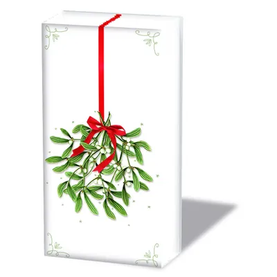 Produktbild von Weihnachten Taschentücher Mistletoe with bow white Mistelzweigkranz