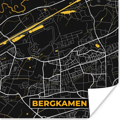 Produktbild von MuchoWow® Poster Deutschland - Schwarz und Gold - Bergkamen - Stadtplan - Karte 50x50 cm - Wohnzimmerdekoration