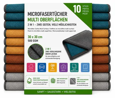 Produktbild von Microfasertücher 2-in-1 Multi Oberfläche 10er Set, 30 x 30 cm, KI-generiertes Bild