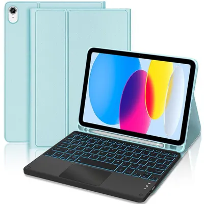 Image de Coque Clavier pour iPad A16 (11") / iPad 10 2022 (10,9") Synthécuir Bleu avec Clavier Bluetooth Rétroéclairé