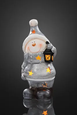 Produktbild von Figur Schneemann LED Keramik RGB Deko Weihnachten Batterie Laterne Teelicht