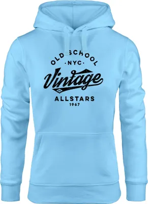 Produktbild von Hoodie Damen College Style Schriftzug Oldschool Vintage Allstars Kapuzen-Pullover Fashion Streetstyle Neverless® schwarz hellblau M