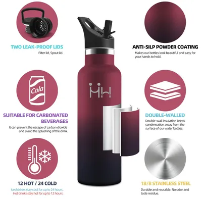 Produktbild von Trinkflasche Edelstahl 500 ml BPA-frei, Isolierflasche mit Strohhalm,