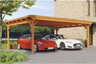 Obrázek produktu pro Přístřešek na auto Konsta dvojitý 618 x 500 cm dub světlý vč. alu plechu