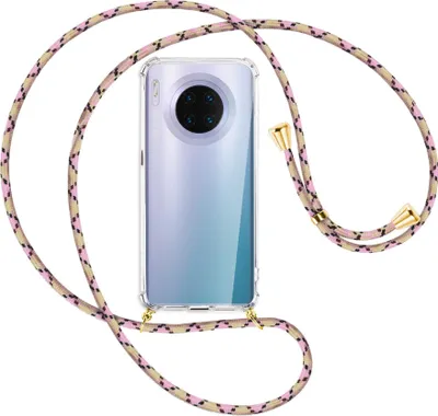 Produktbild von Handykette Backcover-Schutzhülle mit Band (Metall goldfarben) für Huawei Mate 30 Pro - rosa Karo