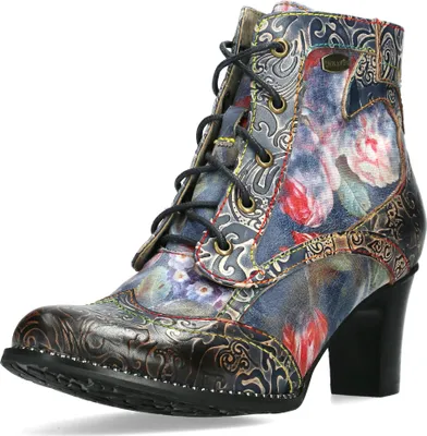 Produktbild von Laura Vita Damen Stiefelette Leder mit Blumenmuster und Flügelkappe Elcodieo 213, Größe:39 EU, Farbe:Blau